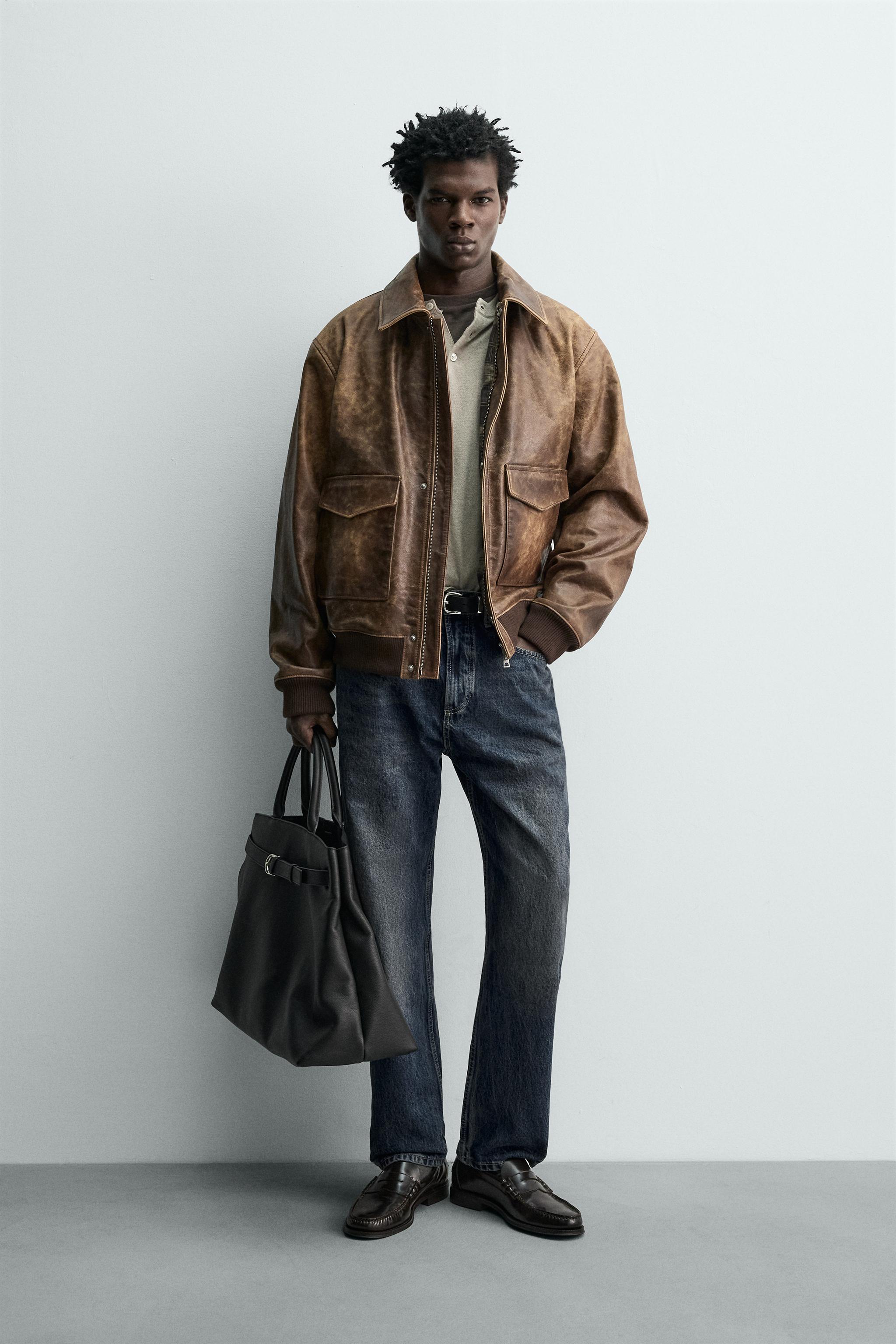 BLOUSON EN CUIR EFFET VINTAGE